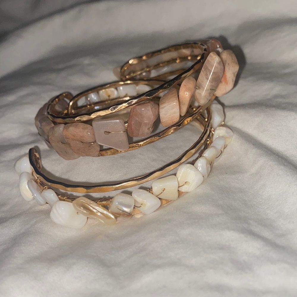 Two Agate Chips Cuff Bracelets - Picture 2 of 10